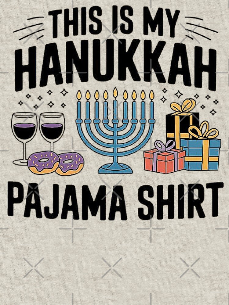 Festive Hanukkah Pajama Shirt with Menorah, Wine, and Donuts Design by love3617