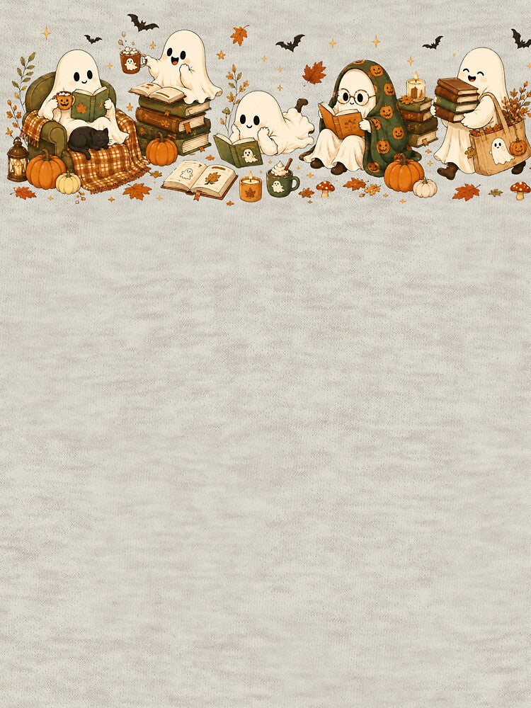 Spooky Book Club Ready to Press Cute Reading Ghosts, Fall Books Pumpkin Halloween by Quiajia