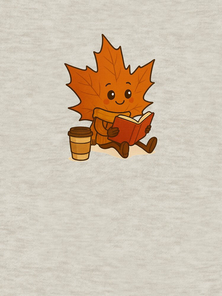 Cozy Autumn Leaf Reading a Book – Cute Fall Illustration by CanvasFox