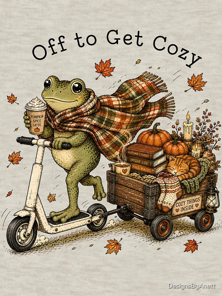 Off to Get Cozy Cute Frog Fall Pumpkin Spice Latte Coffee by DesignsByAnett
