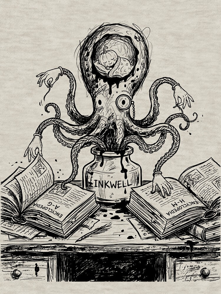 Inkwell Octopus of the Mahogany Desk - Dark Academia by bapupa