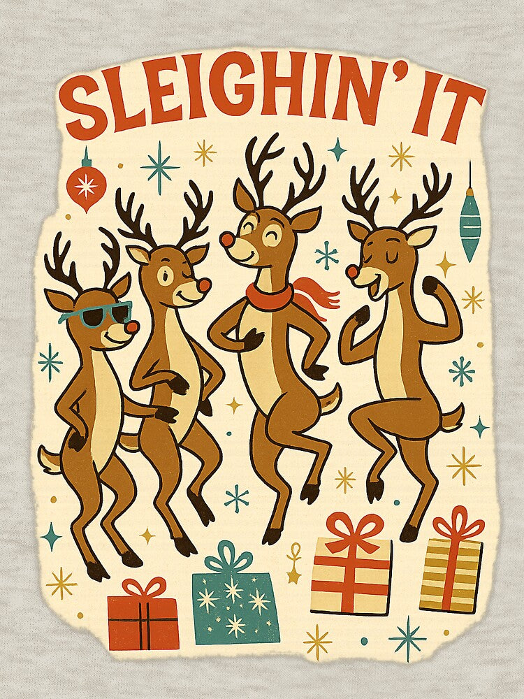 Sleighin’ It – Retro Reindeer Dance Party Funny Mid Century Christmas Design by FluffyCreative