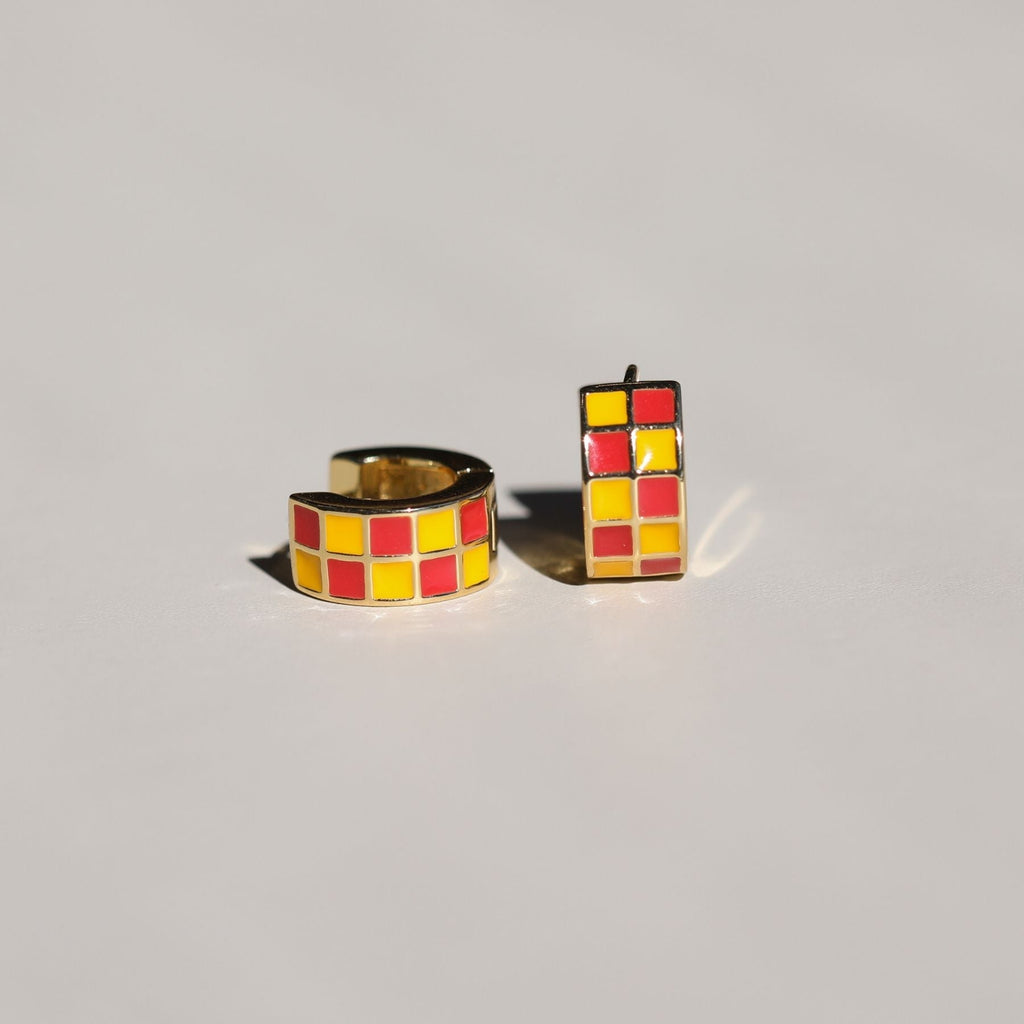 Red & Yellow Checkered Enamel Huggies