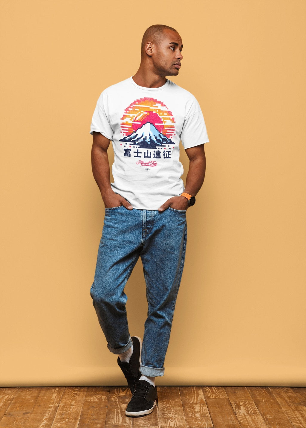 Retro Mt. Fuji 8 bit Vintage Graphic Tee.