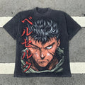 Berserk Guts Double Sided Distressed Vintage Wash Heavyweight Cotton T-Shirt