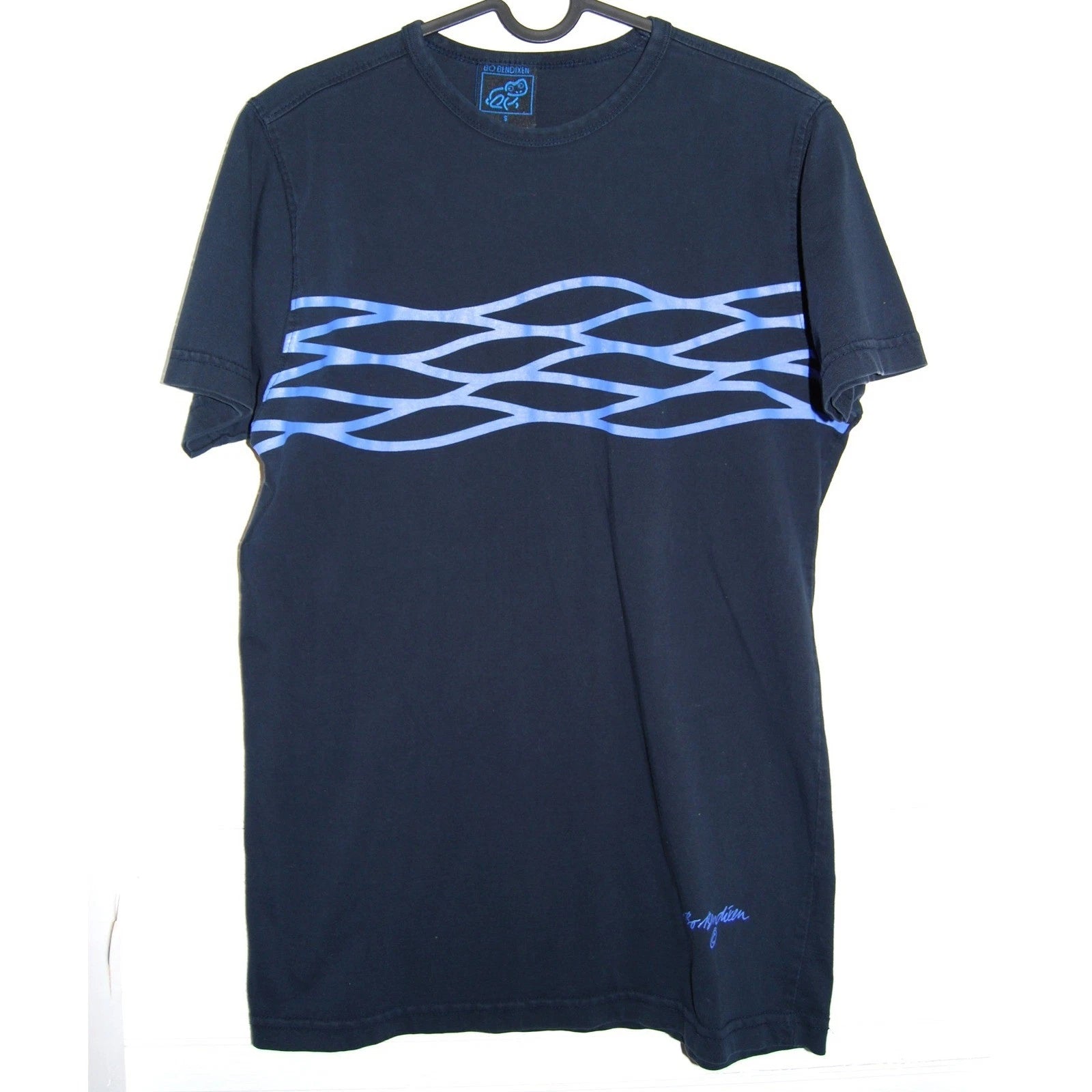 Vintage Bo Bendixen t-shirt Small Graphic Print Blue Waves Danish Art Black tee