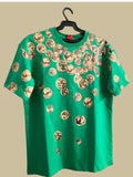 Luxury Green Designer T-Shirt with Gold Coin Print – Premium Streetwear Fashion