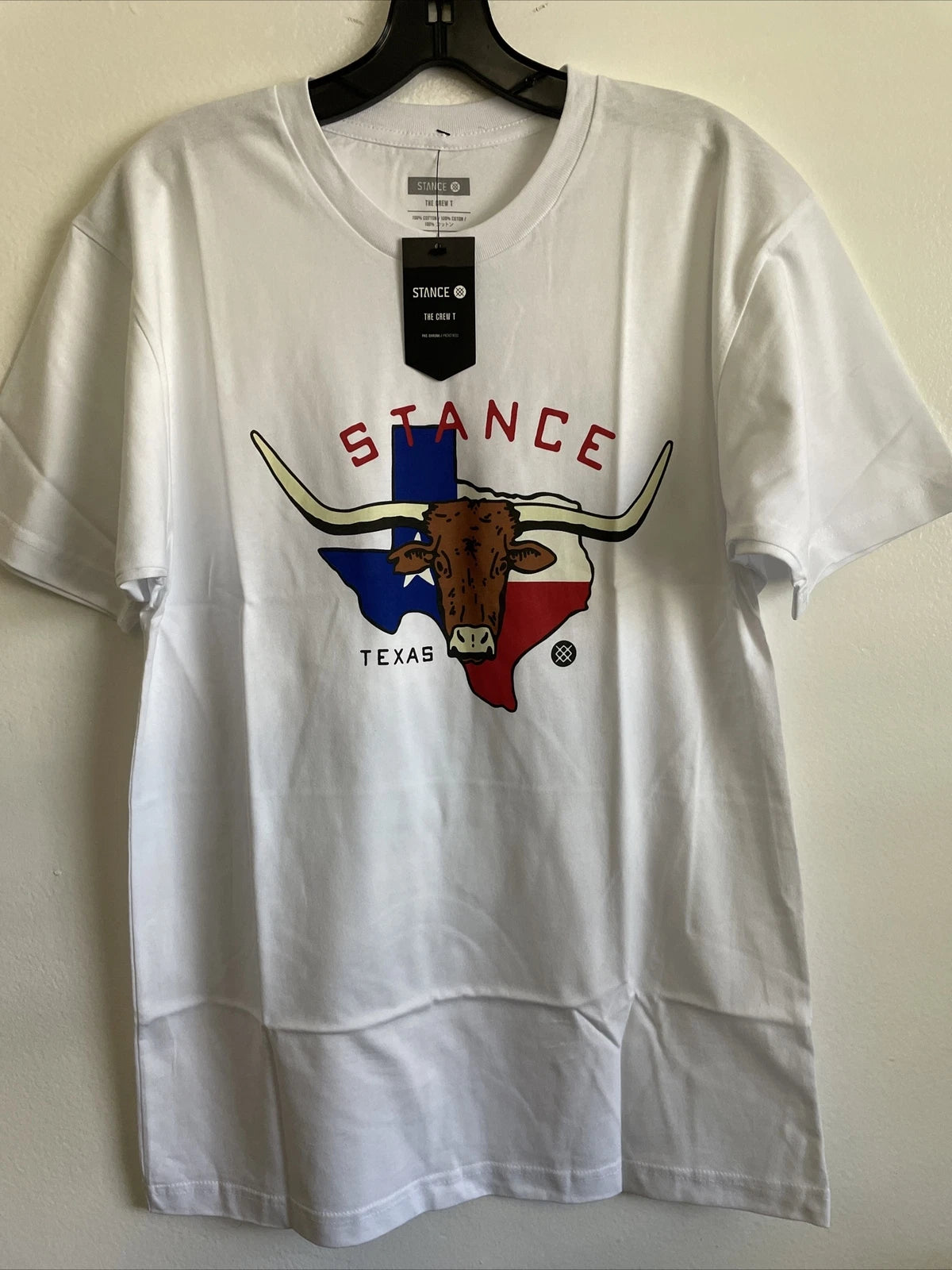 New Stance Designer Mens Graphic Street Style Texas Logo Tee Shirt Size L White