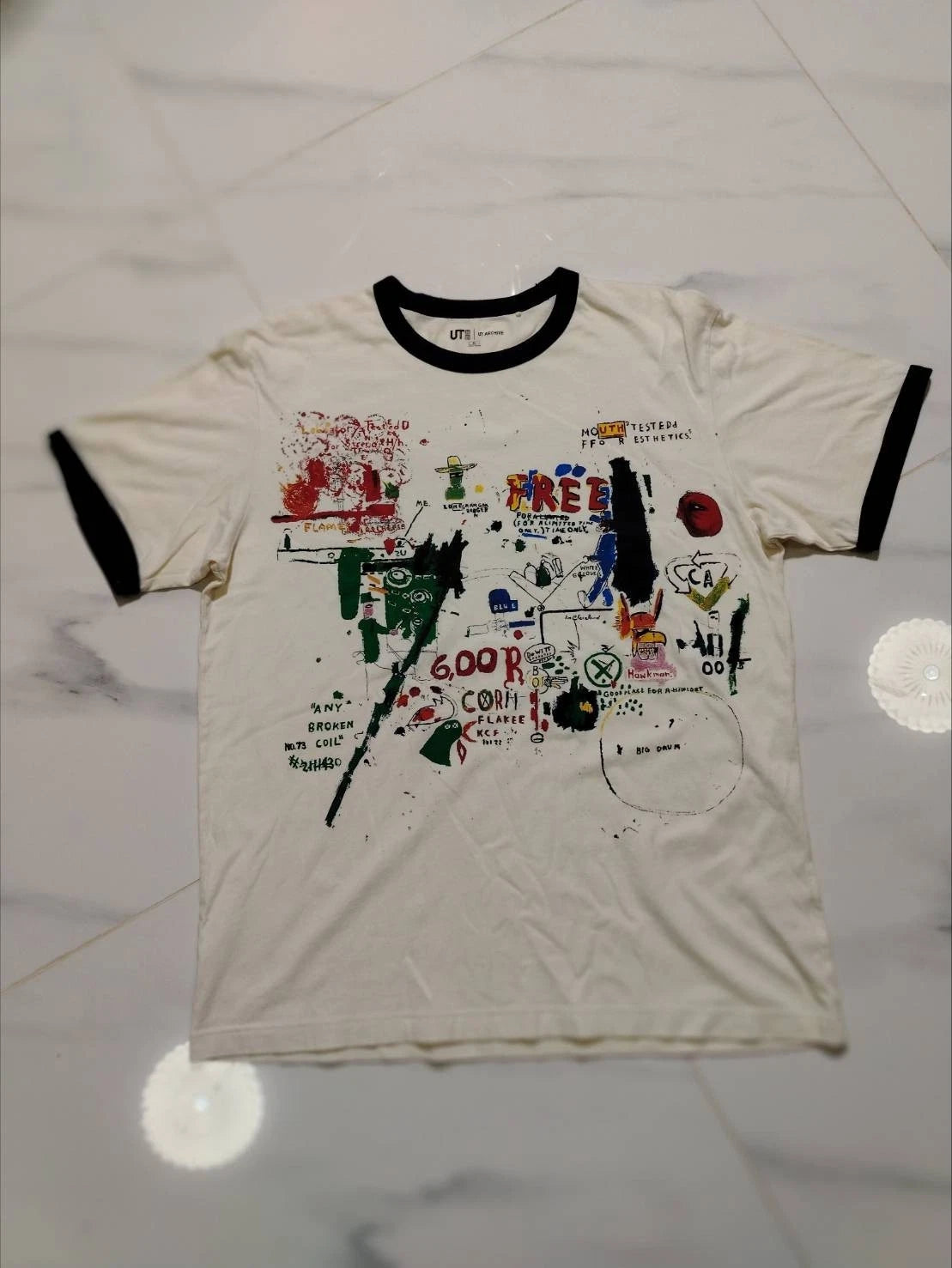 UNIQLO UT Archive Jean Michel Basquiat Ringer Tee XL White Rare Graphic