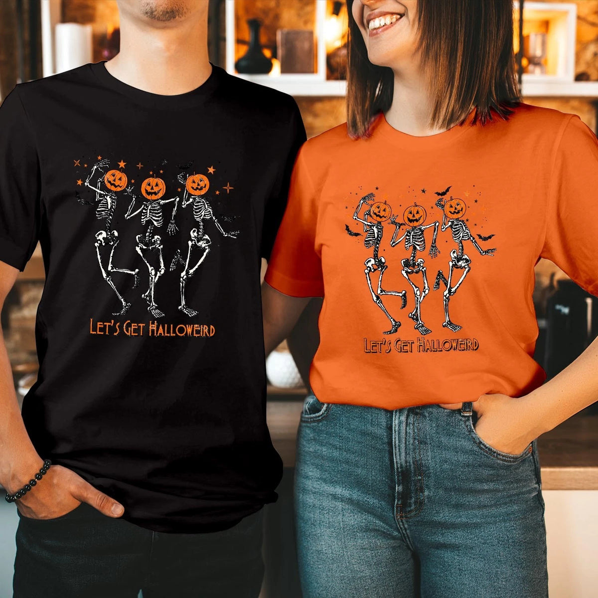 Skeleton Lets Get Halloweird T-Shirt Spooky Season Funny Halloween Tee T-1848