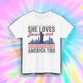 She Loves Jesus and America Too Shirt Christian USA Patriotic Faith Tee S-5XL