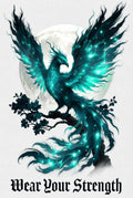 Powerful teal phoenix & gothic "Shadow Rider" on premium 260gsm black tee