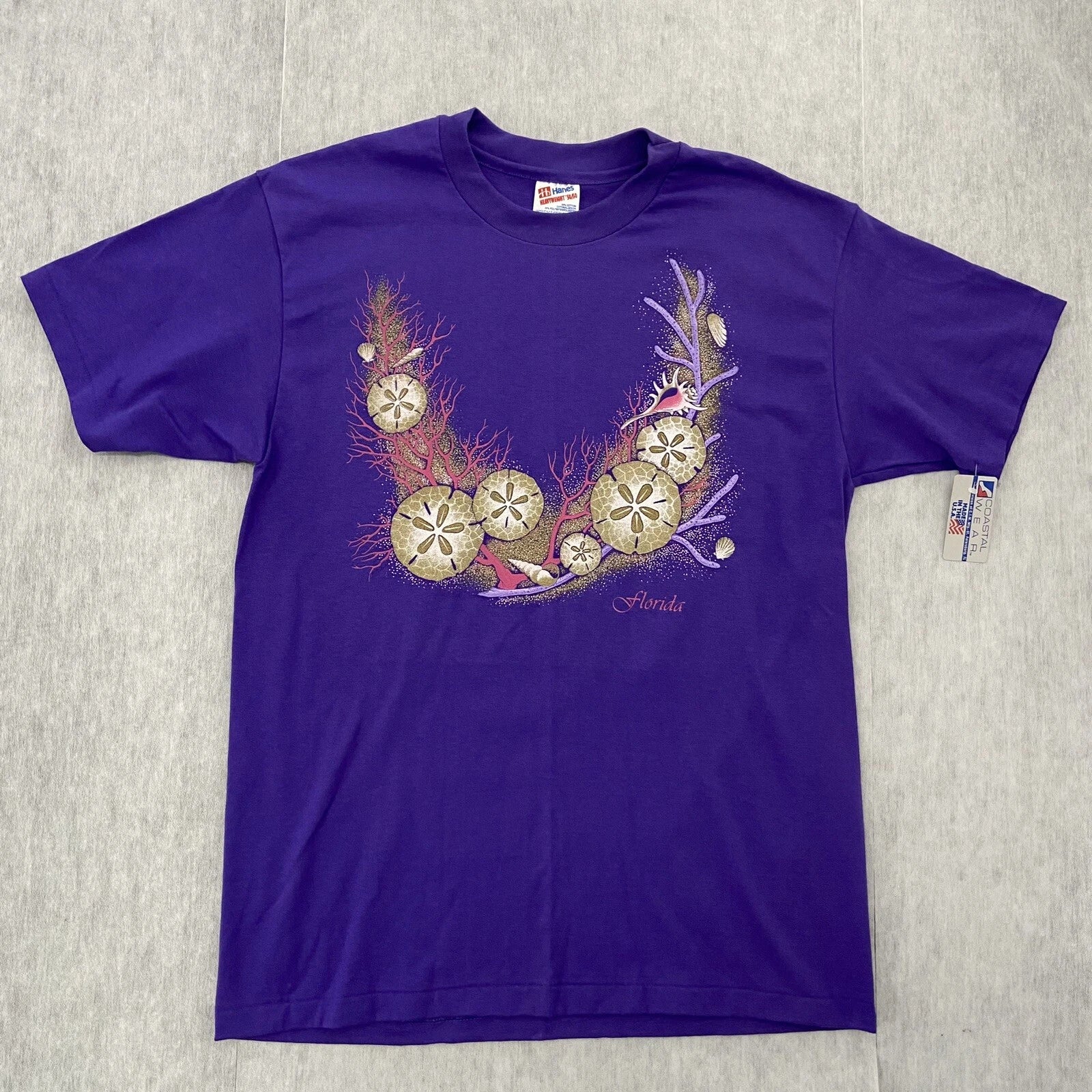 VINTAGE Florida Shirt Adult Large Purple Coral Reef Ecosystem Hanes Mens L NEW