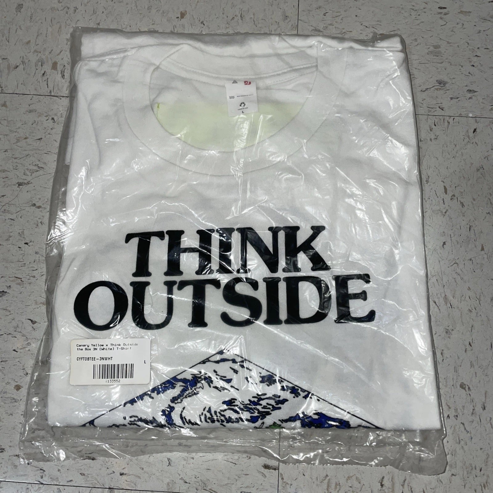 VIRGIL ABLOH CANARY YELLOW THINK OUTSIDE THE BOX T-SHIRT LARGE VAA WHITE NEW