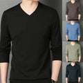 Trendy Men's Casual Long Sleeve T Shirt with V Neck for Muscle Workout
