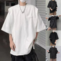 Loose Fit Crew Neck Short Sleeve Top for Men Solid Color High Street Style
