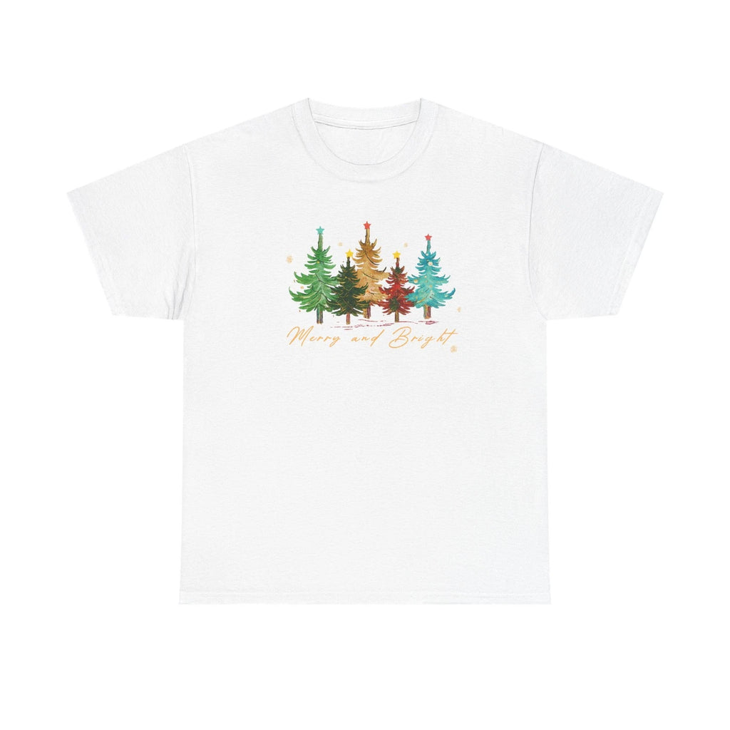 Merry & Bright Trees Christmas Shirt Women Holiday Tee Cute Winter Gift