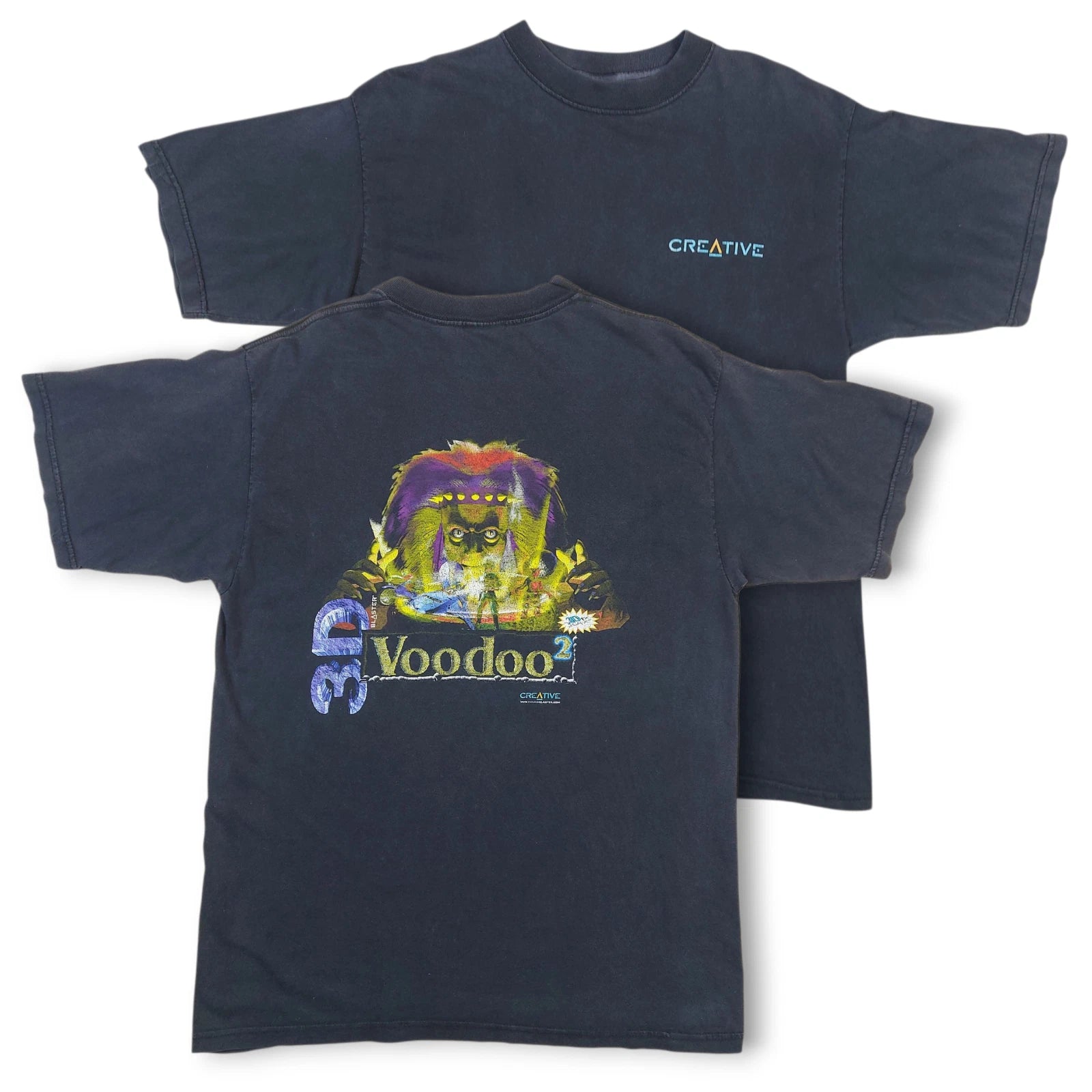 Vintage 90s 1998 Creative 3D Blaster Voodoo2 Video Card Promo Black T-Shirt L