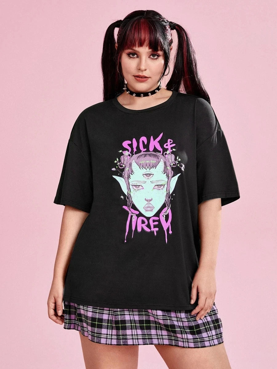 Isabela Escobar Plus Figure & Letter Graphic Drop Shoulder Tee – Trendy T-shirt