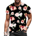 Men T-Shirt Fashion Graphic Short Sleeve Black Flower Floral Colorful Teeming