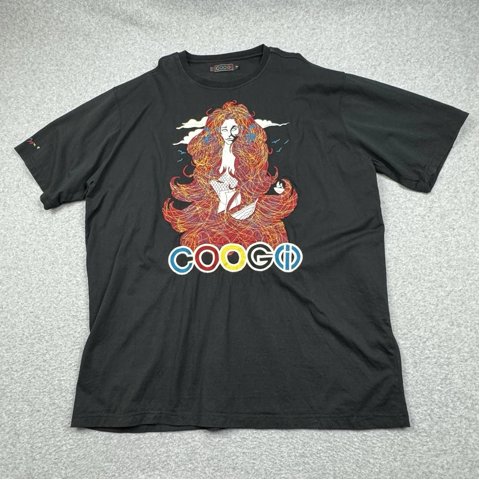 COOGI Embroidered T Shirt 4XL Aphrodite Casual Colorful Street Black Cotton