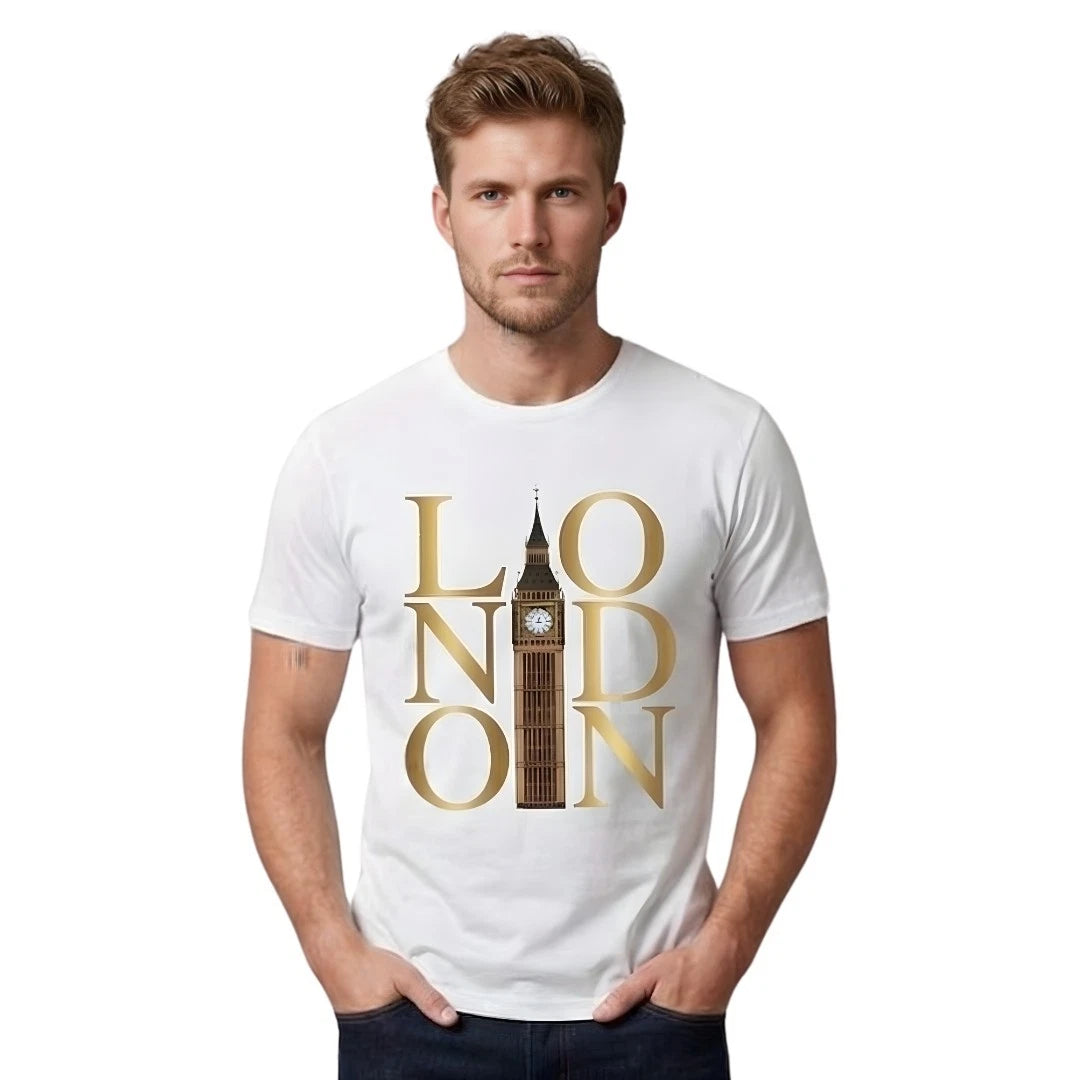 London Big Ben Gold Graphic T-Shirt Men's Urban British City Landmark Tee