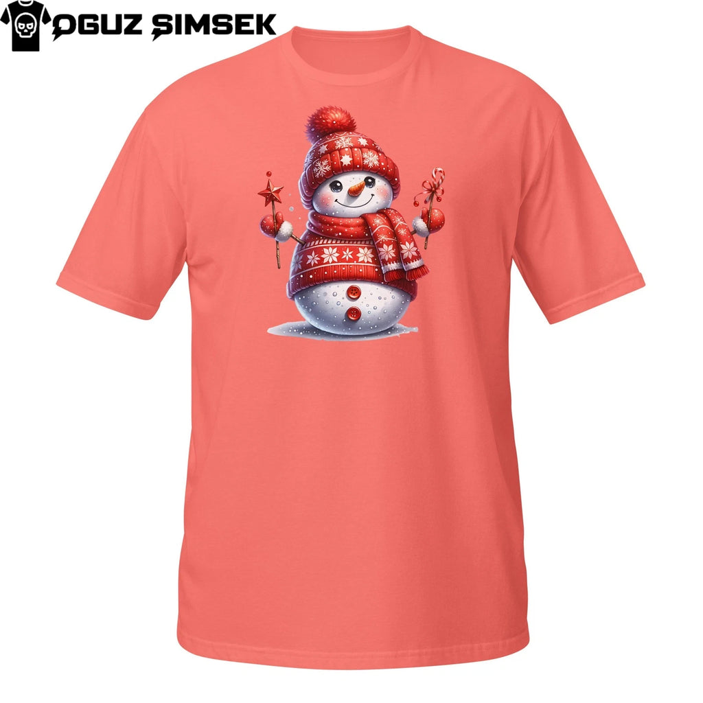 Festive Snowman T-Shirt – Cute Red Knit Hat & Sweater Xmas Design