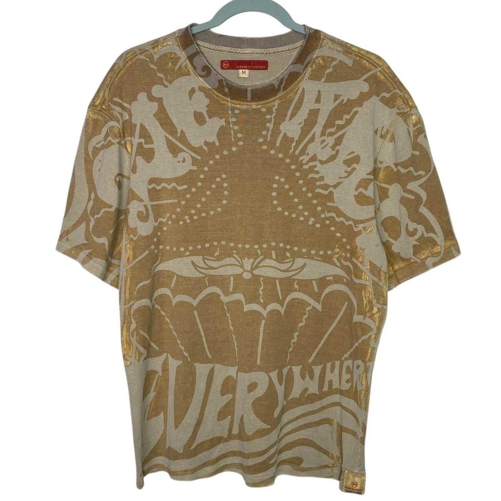 AG Adriano Goldschmied T-Shirt M Buddha Lotus Grunge Distressed Graphic Tee NEW