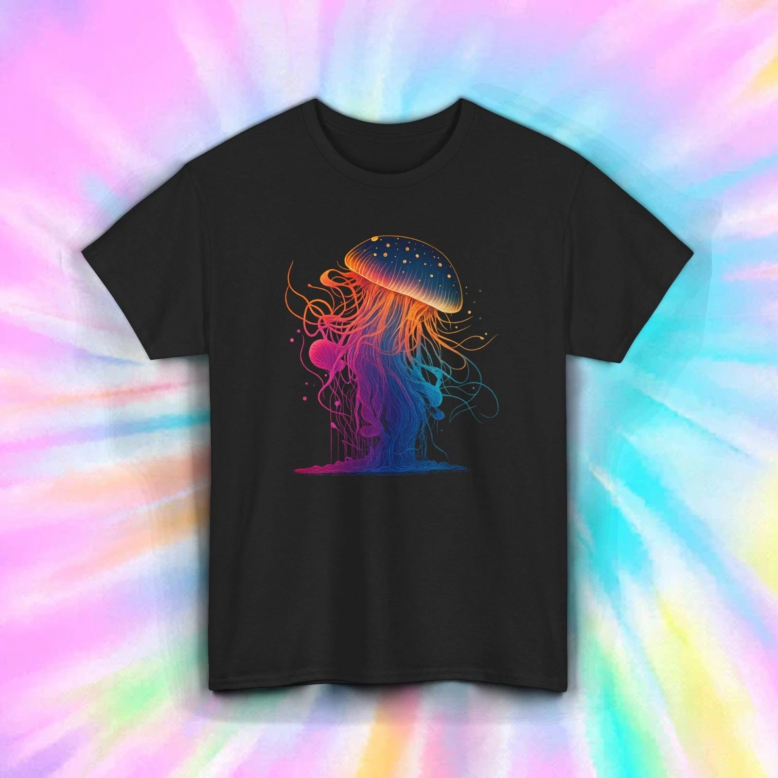 Psychedelic Jellyfish Shirt Trippy Ocean Deep Sea Glow Art Tee S-5XL