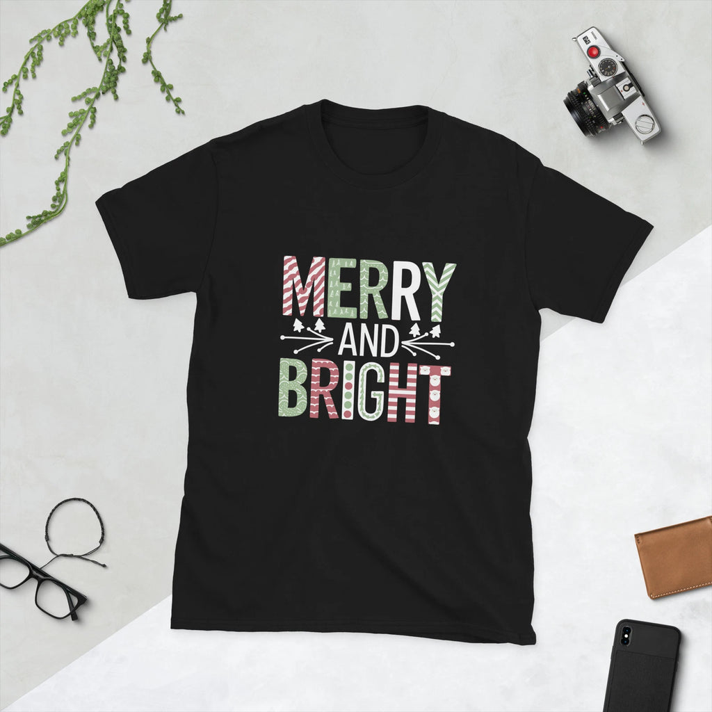 BGD Merry and Bright Christmas Classic Fun Graphic Christmas Unisex T-Shirt