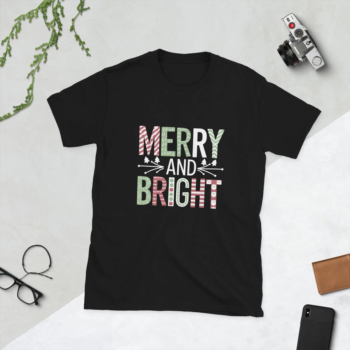 BGD Merry and Bright Christmas Classic Fun Graphic Christmas Unisex T-Shirt