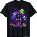Haunted House Ghost Pumpkin Neon Halloween Horror T-shirt