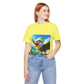 Cartoon Eagle Soaring T-Shirt | Scenic Mountain Landscape