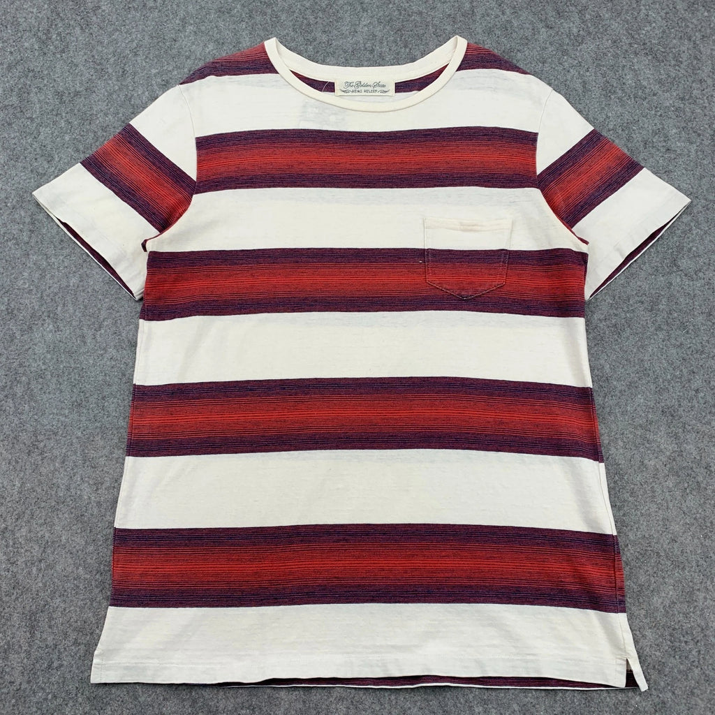 Remi Relief Striped Pocket T-Shirt Mens M Japan Faded Distressed Faux Vintage