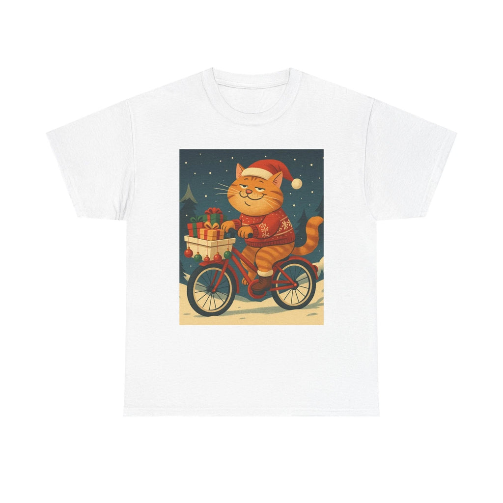 Cat Santa on Bike T-Shirt | Christmas Cat Illustration