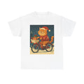 Cat Santa on Bike T-Shirt | Christmas Cat Illustration
