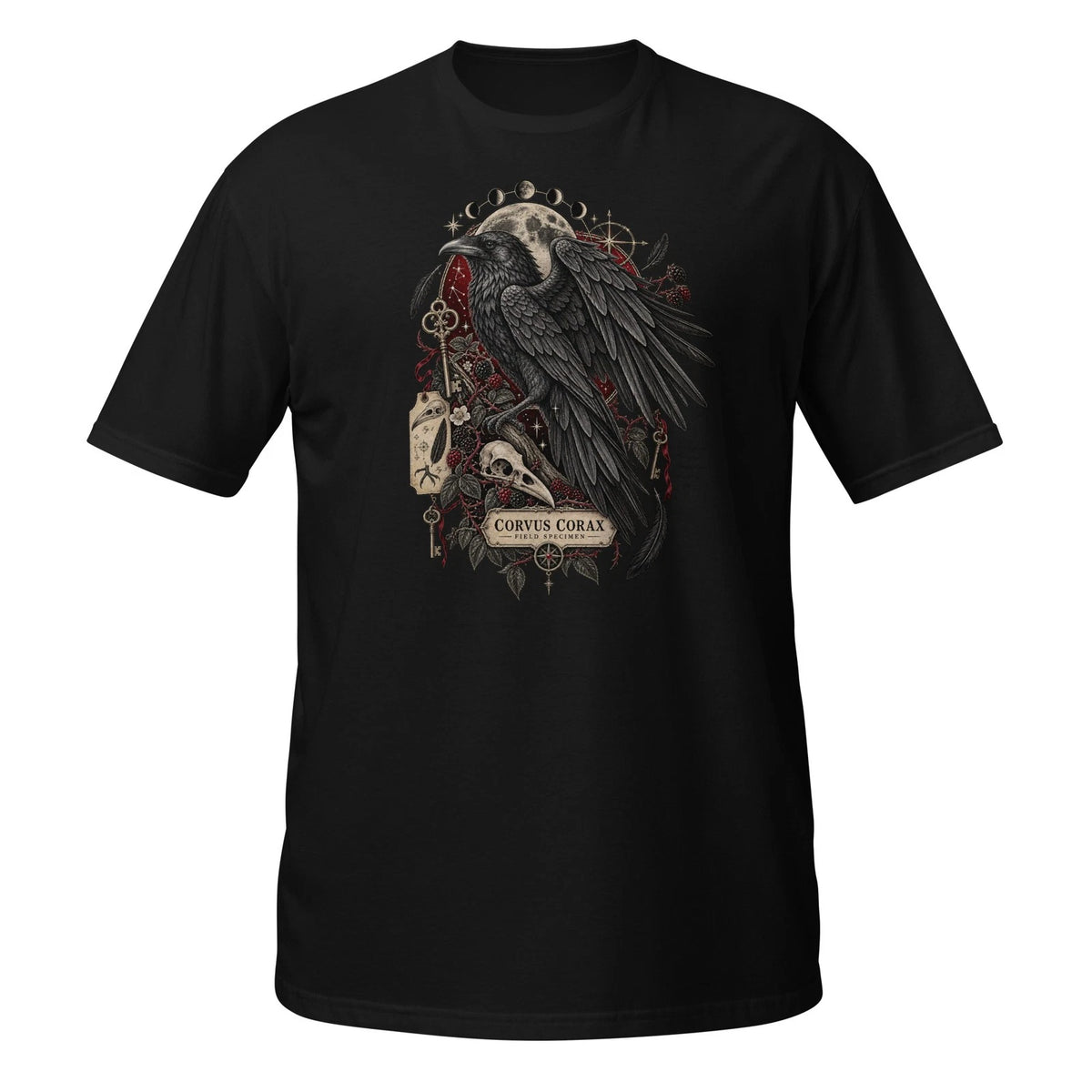 Corvus Corax Raven T-Shirt Gothic Moon Skull Botanical Dark Academia Art