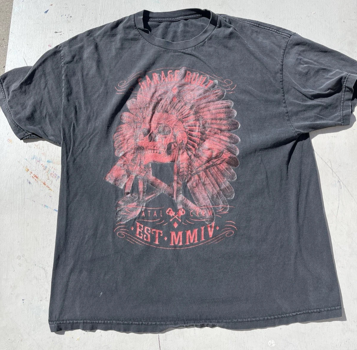 Men's Fatal Clothing T-Shirt Black Skeleton NO SIZE Street Art Headress Native