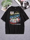 Men Car & Letter Graphic Tee – Cotton Casual Street Style T-Shirt, Cool Auto