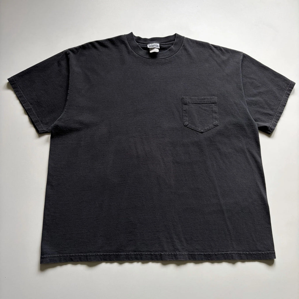 Vintage 90s Sun Faded Black Blank Pocket T-Shirt Mens XL Made In USA Cotton Rare