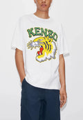 Kenzo Tiger Graphic White T-Shirt Mens Size M Oversized Cotton Tee