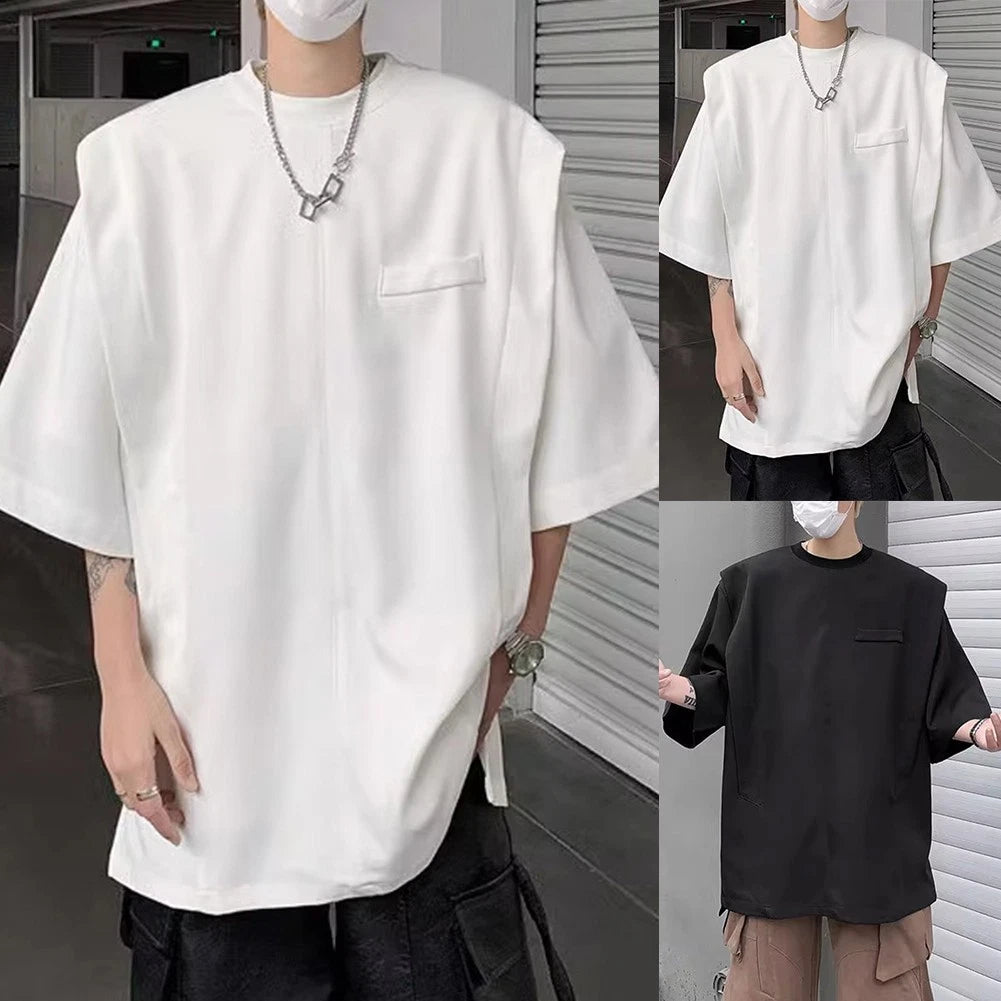 Men's Short Sleeve Crew Neck Top Korean High Street Solid Color Fashion