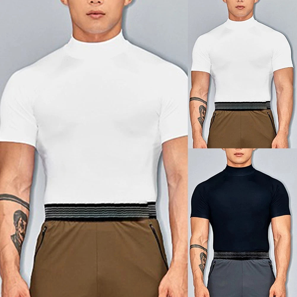 Trendy Mens T Shirt with Turtleneck and Short Sleeves for Active Lifestyle