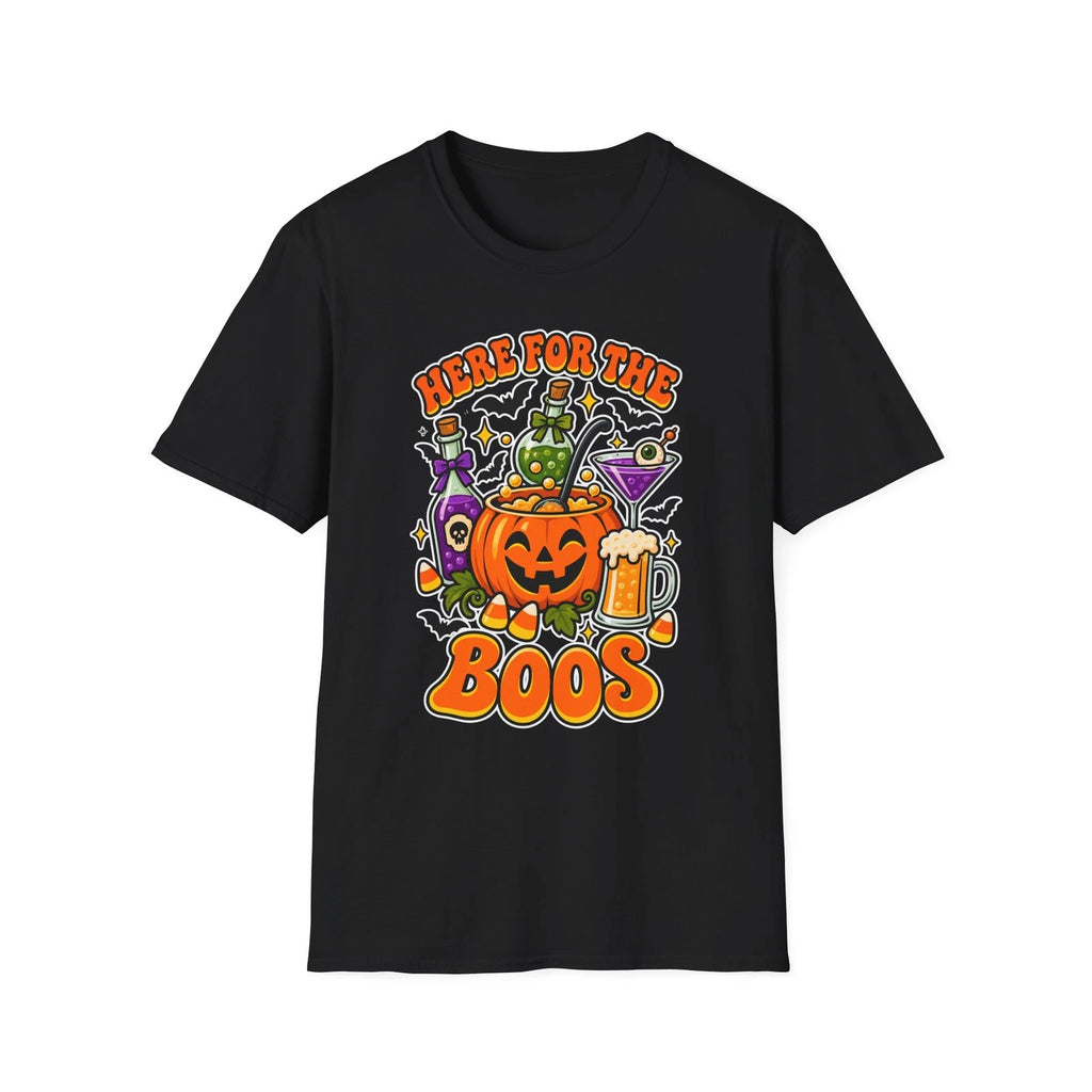 Here for the Boos Pumpkin T-Shirt | Cute Halloween Booze Party Graphic Tee