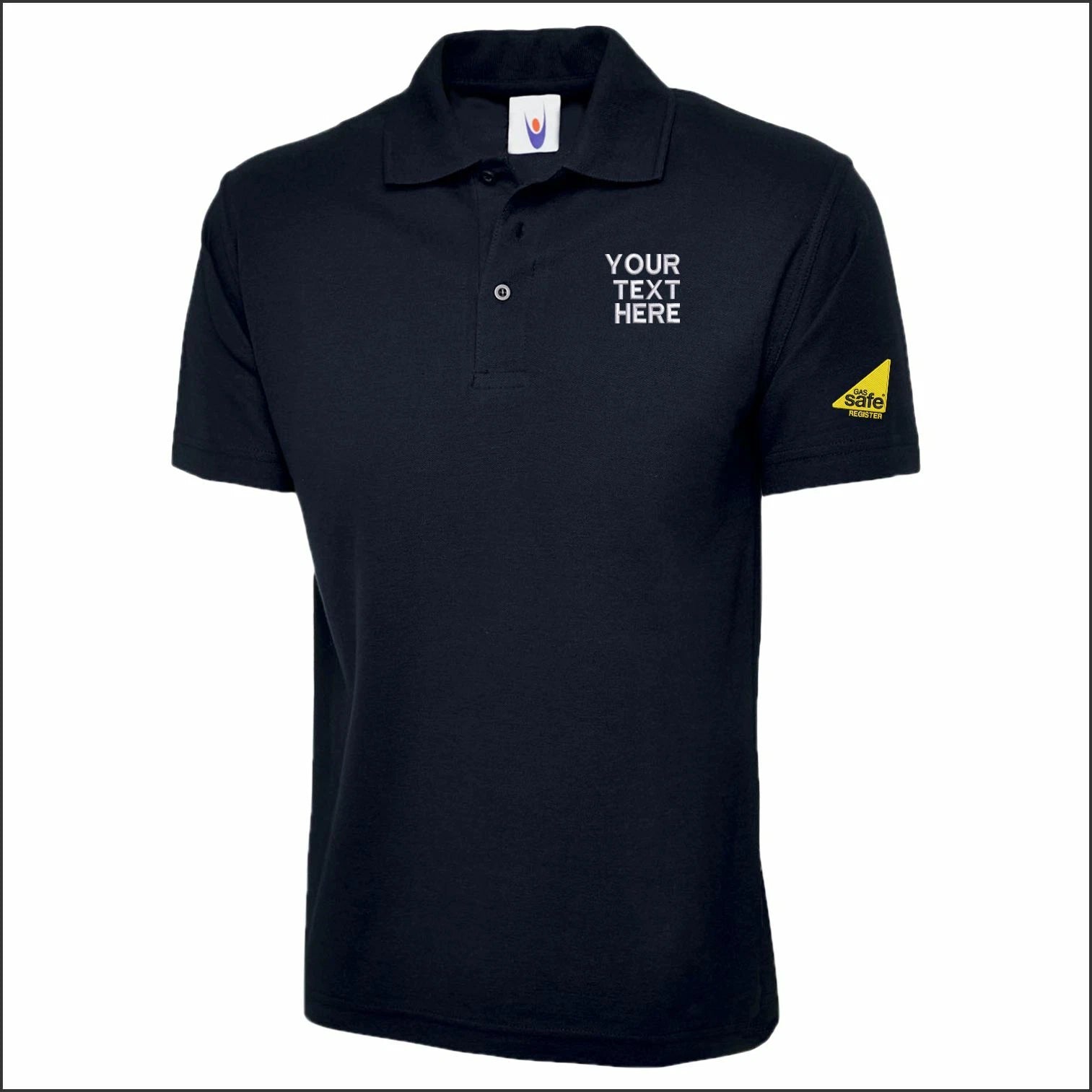 Personalised GAS SAFE REGISTER Embroidered Logo On Sleeve Workwear Polo Shirts