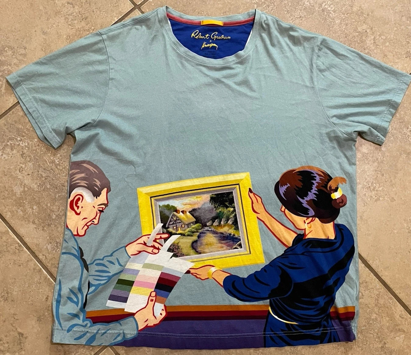 Robert Graham X Kevin Kelly Wearable Art Tshirt Men’s XL Blue Multi Colors
