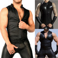 Men's Trendy Shiny PU Leather Sleeveless Zip T shirt for Parties and Clubs