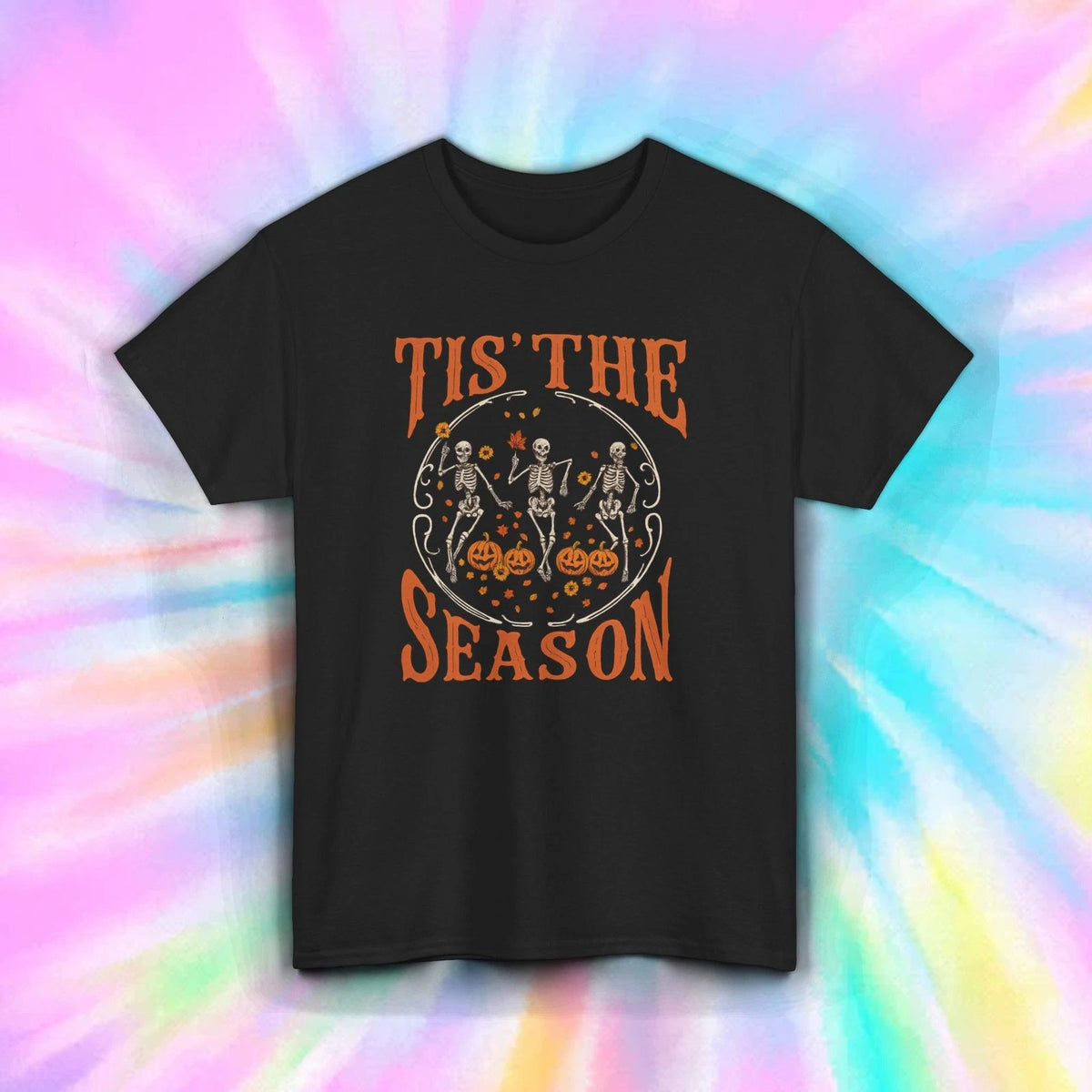 Tis the Season Shirt Dancing Skeletons Fall Halloween Pumpkins Spooky Tee S-5XL