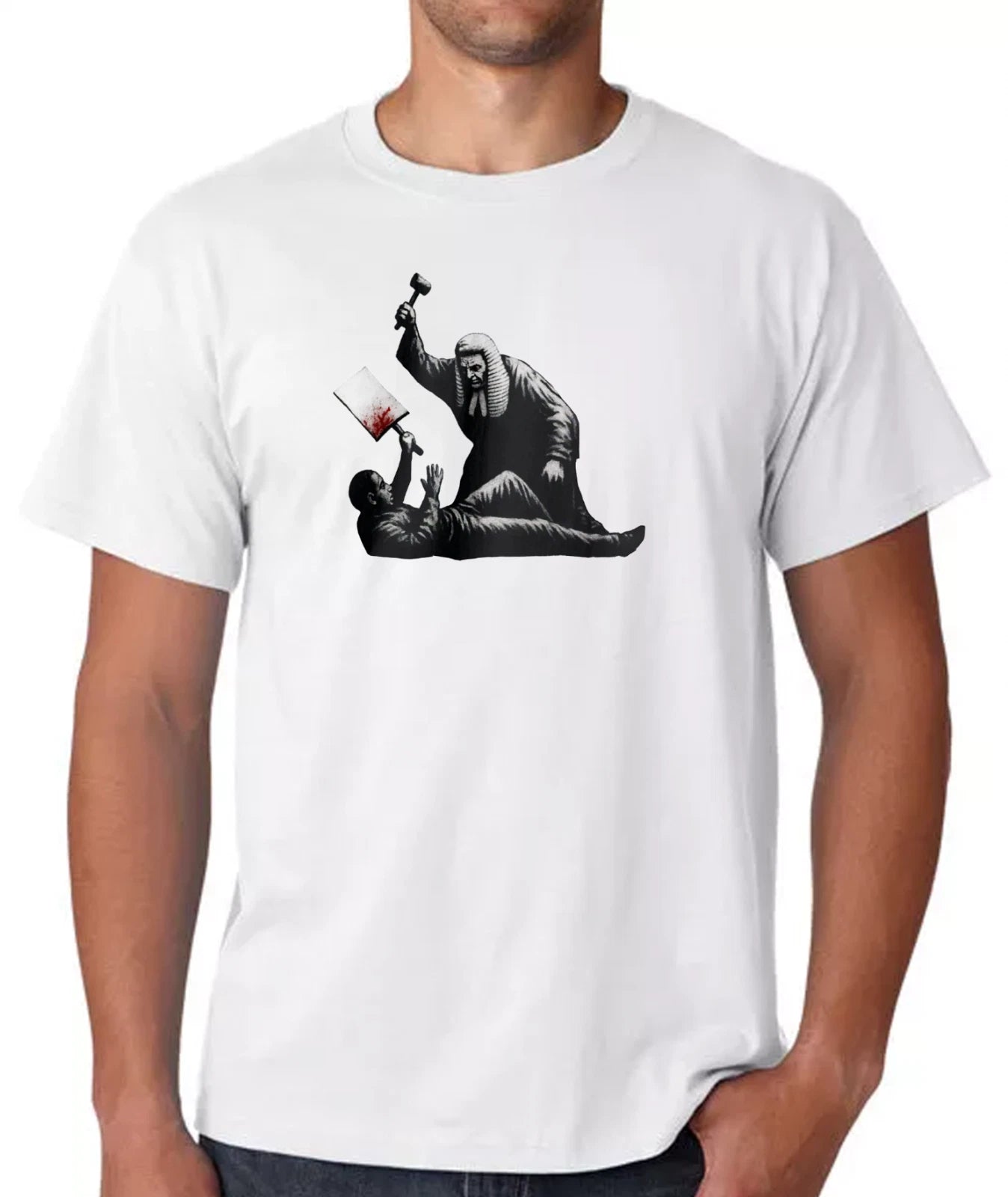 Large Banksy Judge Protester T-Shirt Royal Courts of Justice London Mural Art
