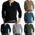 Trendy yet Sophisticated Men's Casual Henley Grandad V Neck Muscle Tee Shirt